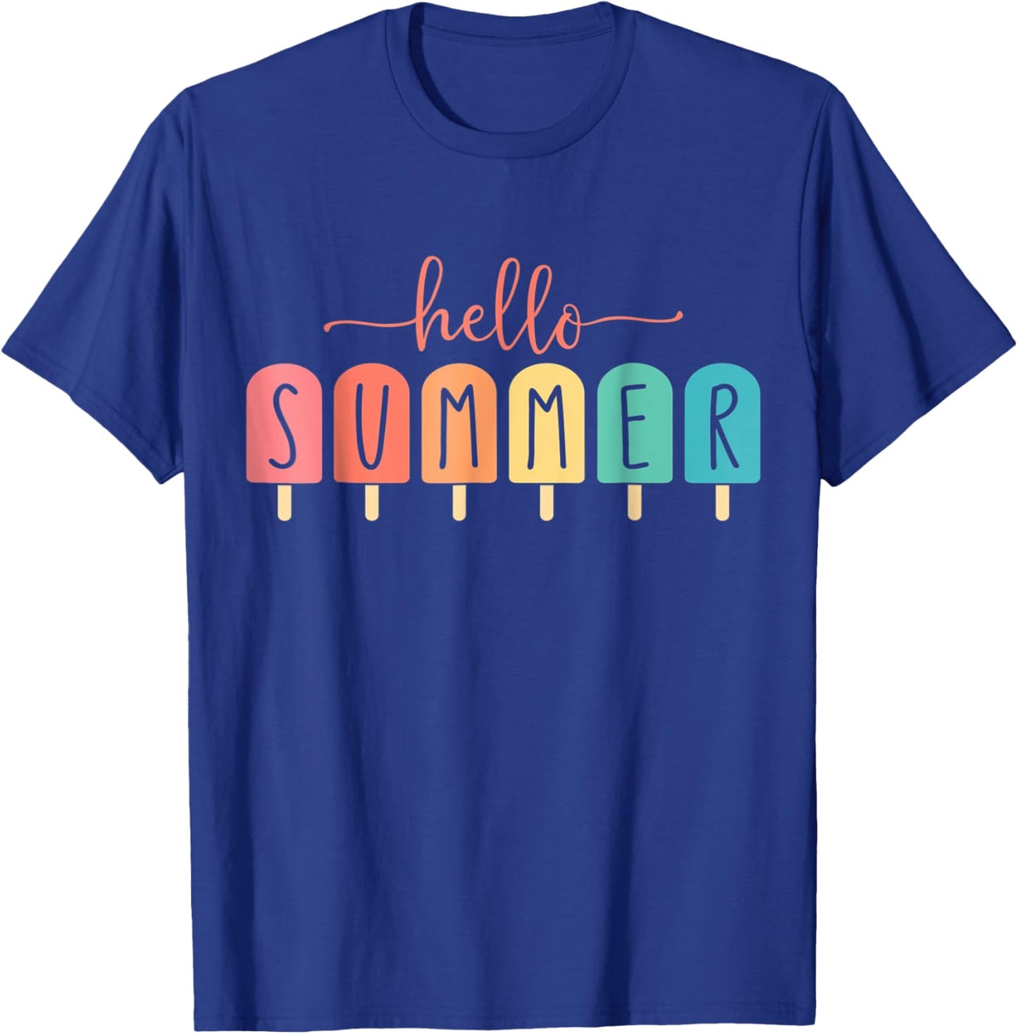 Hello Summer Vacation Ice Cream Popsicle Ice Lolly Men Women Girls Kids T-Shirt - T-Shirt | Royal