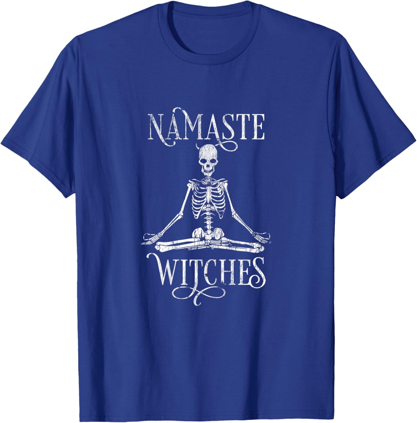 Distressed Halloween Yoga Skeleton Namaste Witches T-Shirt - T-Shirt | Royal