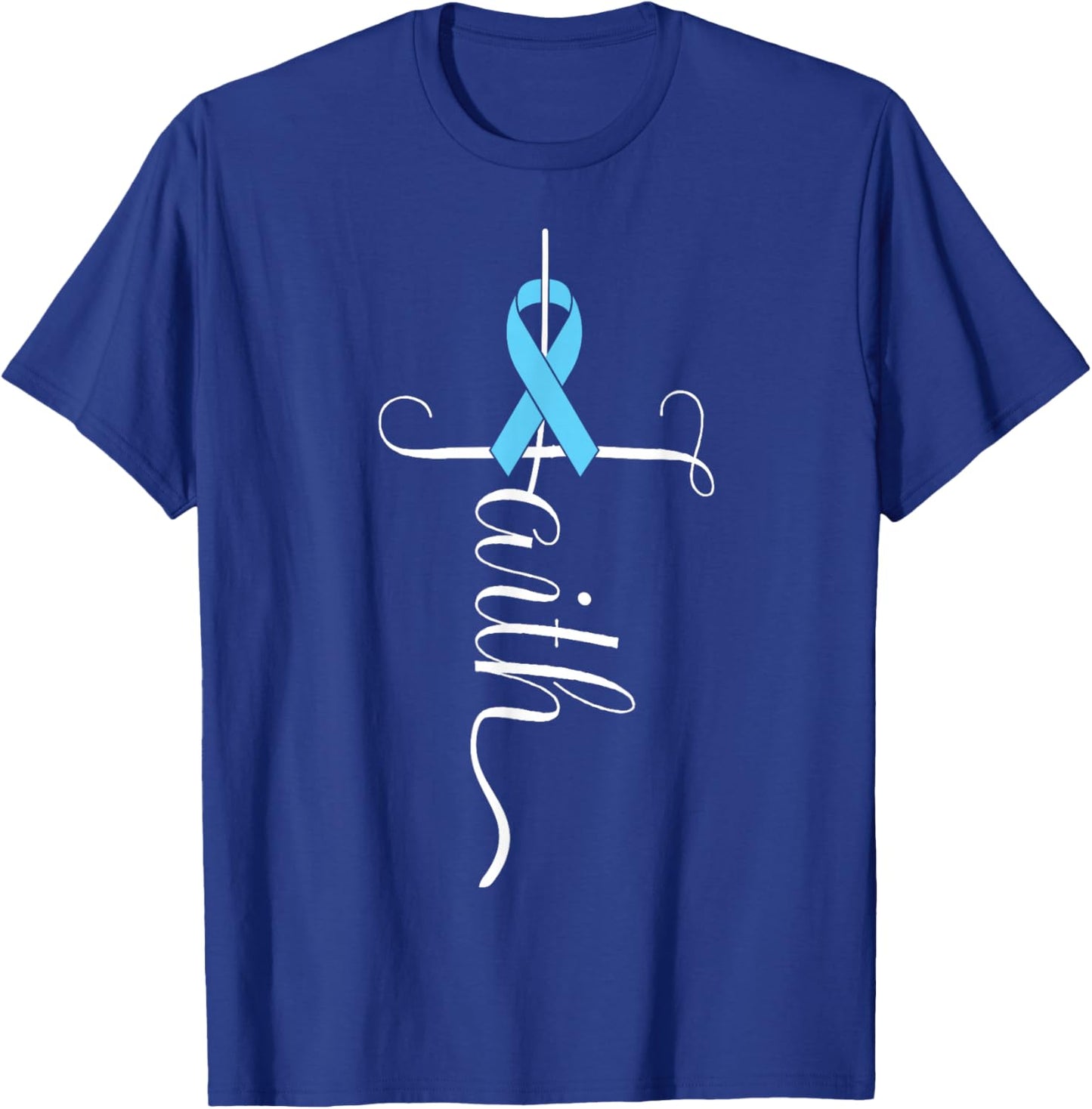 Prostate Cancer Awareness Light Blue Ribbon Faith Survivor T-Shirt - T-Shirt | Royal