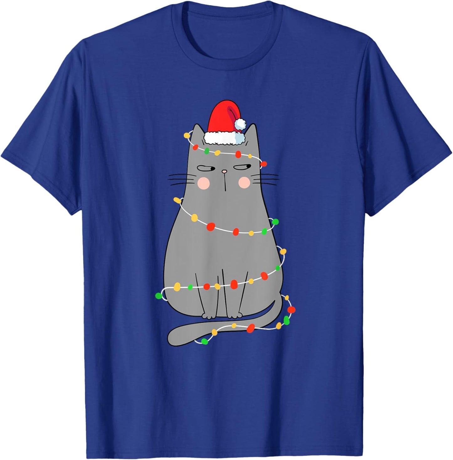 Funny Cat Christmas Shirt Women Christmas Cat Santa Hat Kids T-Shirt - T-Shirt | Royal