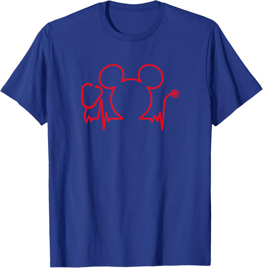 Disney Nurse's Day Mickey Stethoscope Heartline T-Shirt - T-Shirt | Royal