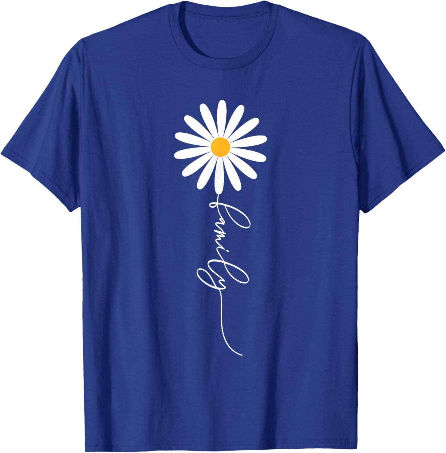 Elegant Wild Daisy Flower with stylish "family" text as stem T-Shirt - T-Shirt | Royal