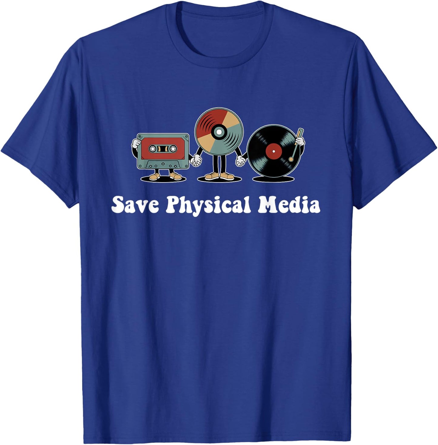 Save Physical Media – Retro VHS, CDs, Vinyl Record, DVD T-Shirt - T-Shirt | Royal