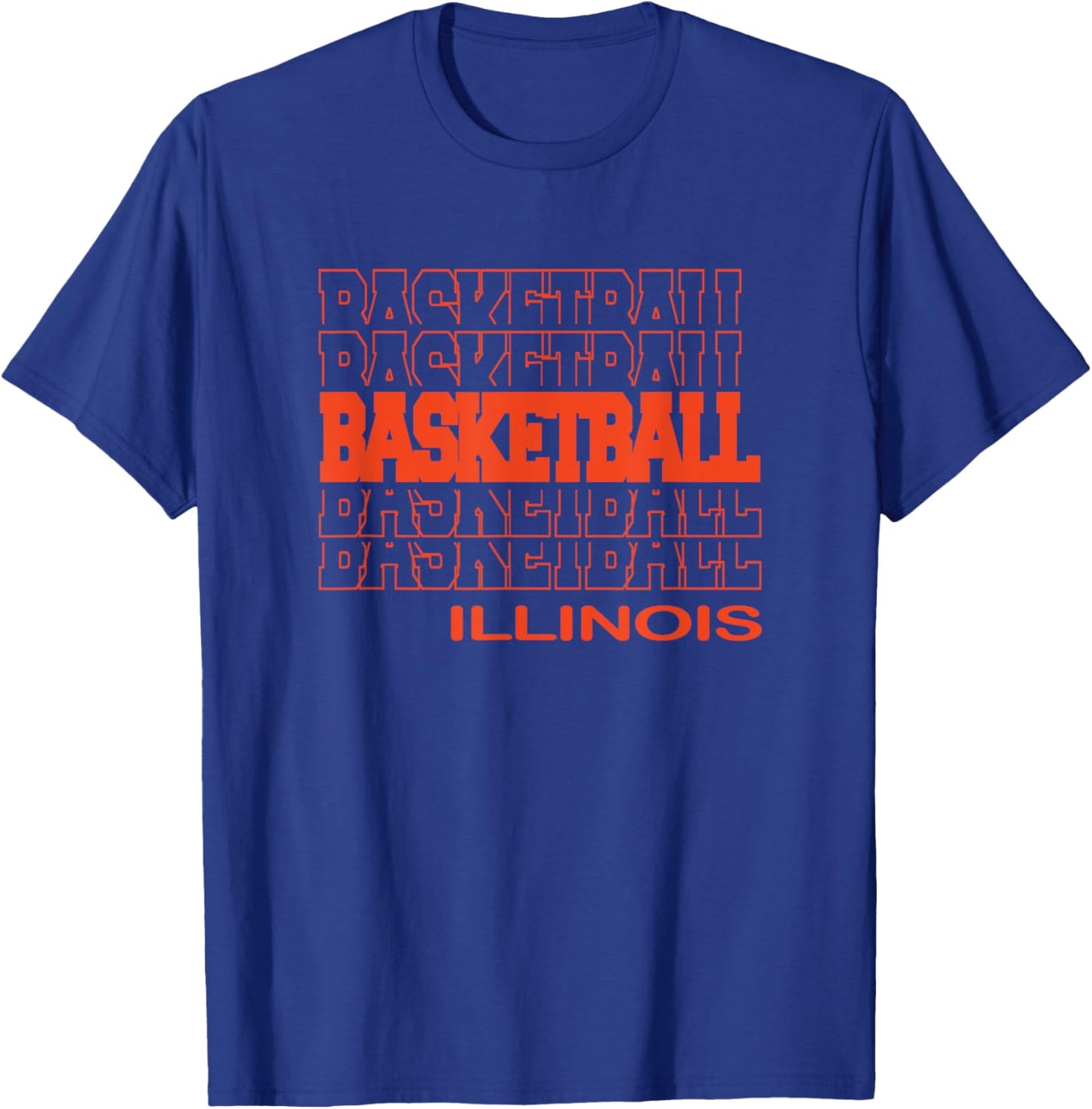Basketball Illinois in Modern Stacked Lettering T-Shirt - T-Shirt | Royal