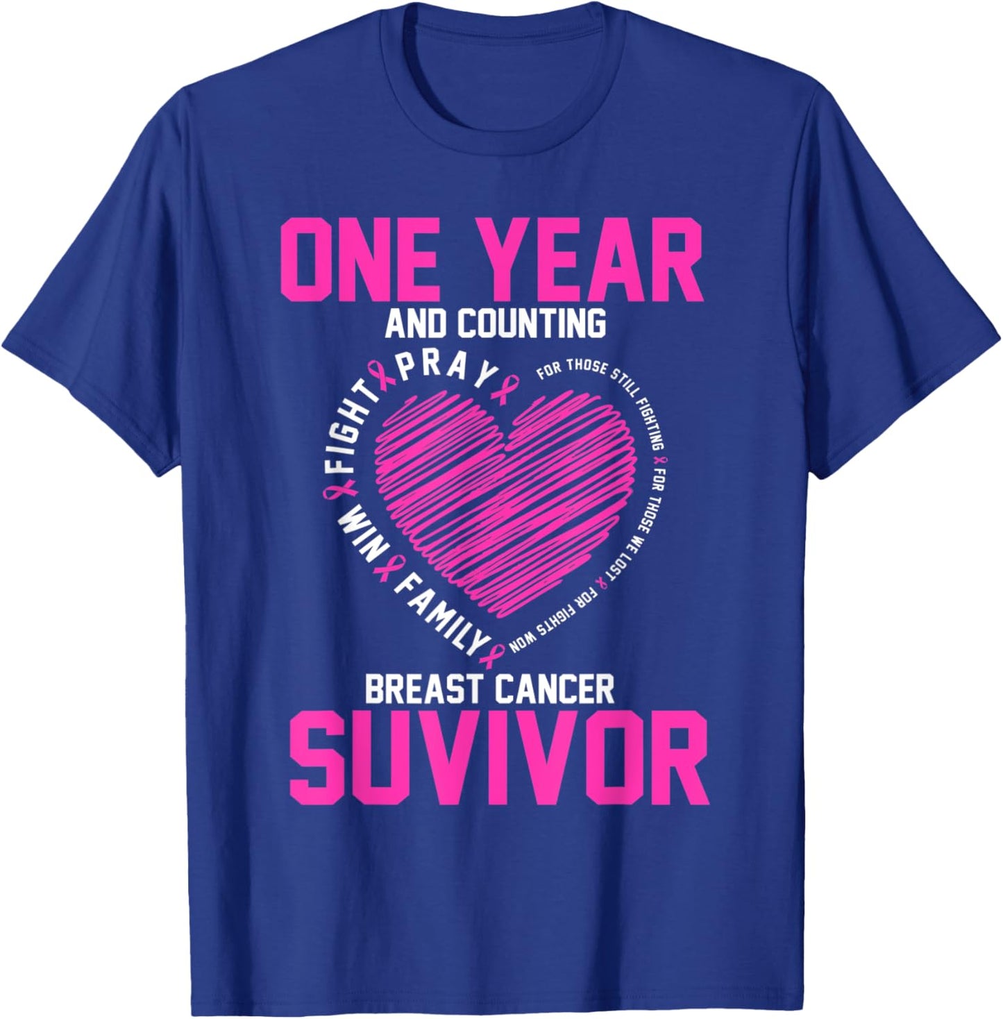 1 Year cancer free pink breast cancer awareness T-Shirt - T-Shirt | Royal
