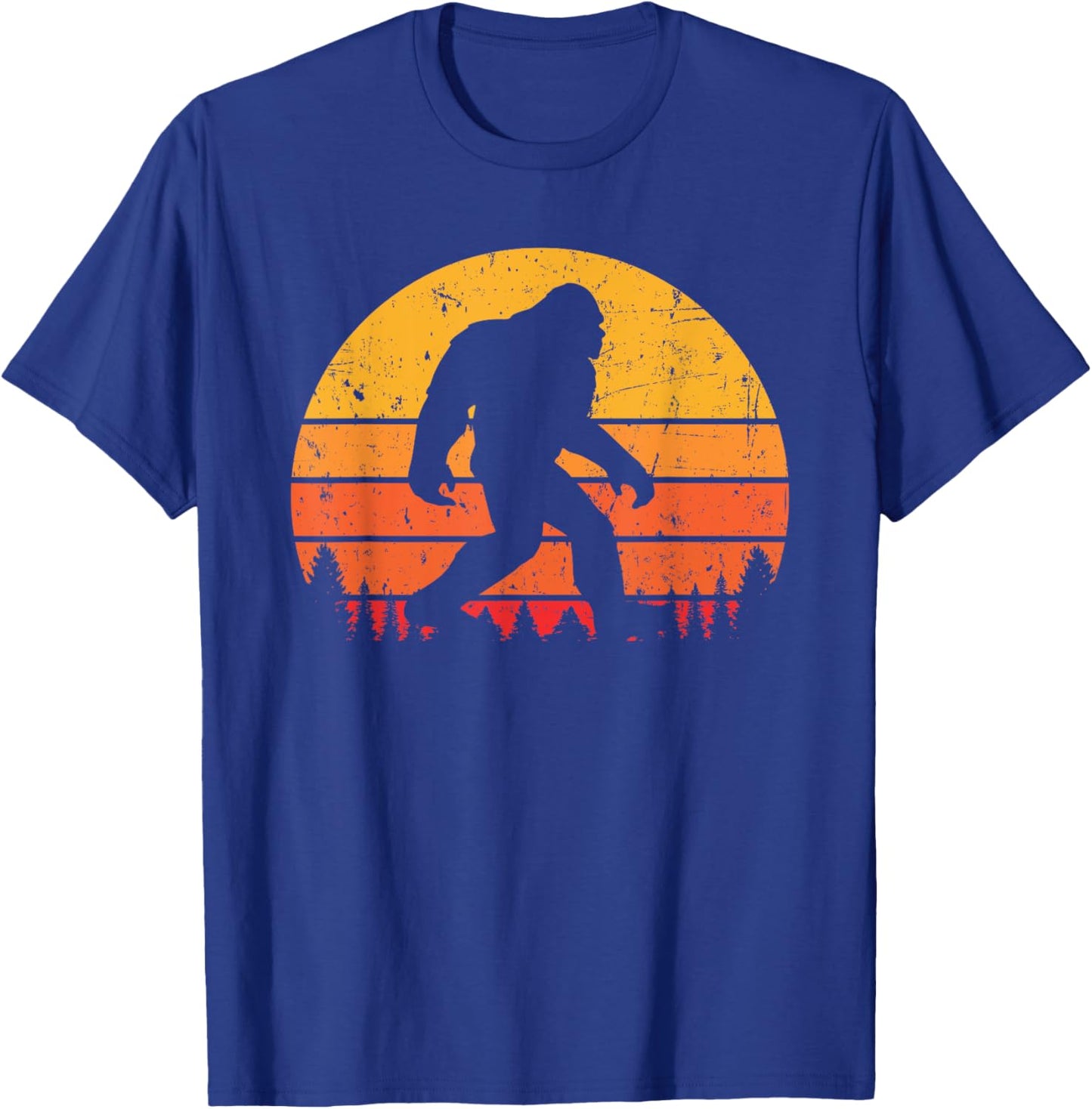 Bigfoot Sasquatch Yeti Retro Vintage Sunset Distressed T-Shirt - T-Shirt | Royal