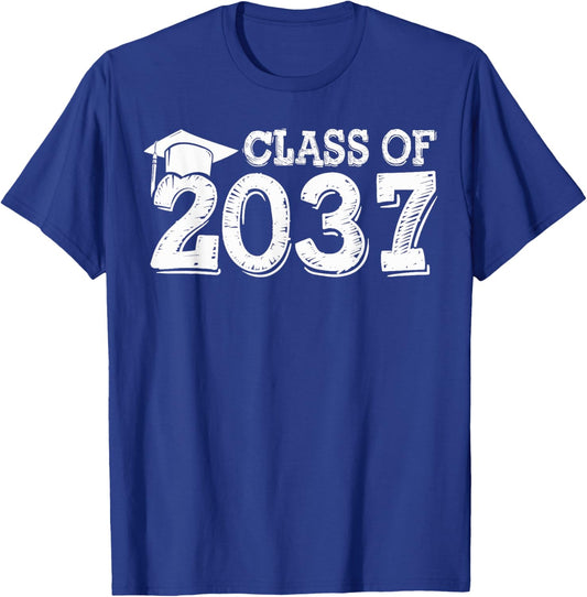 Class Of 2037 Grow With Me Handprints Space On Back T-Shirt - T-Shirt | Royal