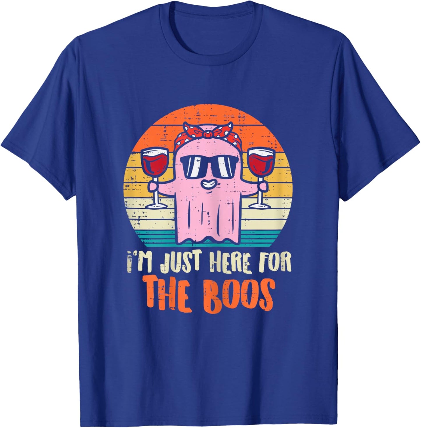 Im Just Here For The Boos Ghost Wine Retro Halloween Women T-Shirt - T-Shirt | Royal