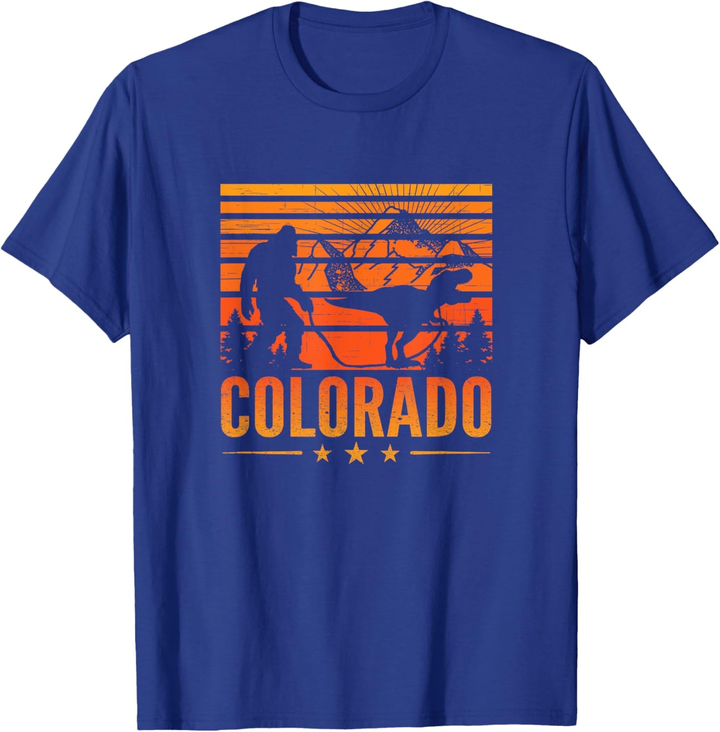 Colorado Bigfoot Mountain Dinosaur Bigfoot Camping Sasquatch T-Shirt - T-Shirt | Royal