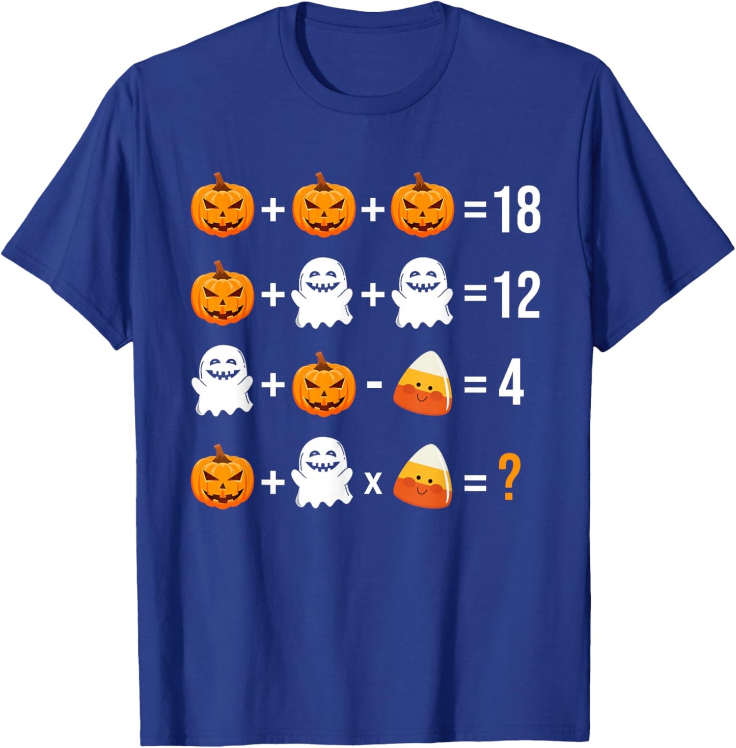 Math Teacher Halloween Equation Pumpkin Ghost Candy corn T-Shirt - T-Shirt | Royal