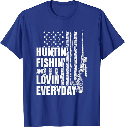 Hunting Fishing Loving Everyday American Deer Hunter Patriot T-Shirt - T-Shirt | Royal
