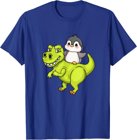 Cute Penguin Riding T Rex Funny Dinosaur Cute Animal Lover T-Shirt - T-Shirt | Royal