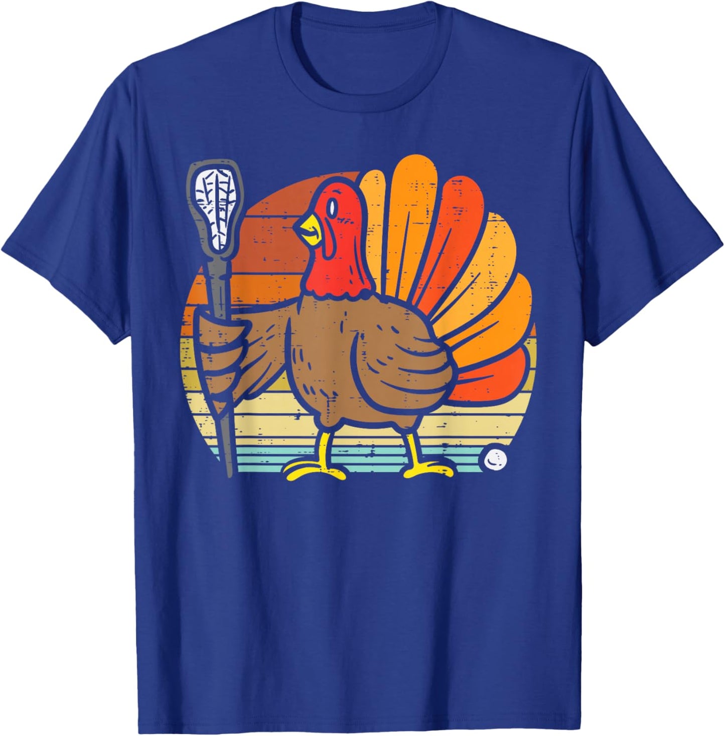 Turkey Lacrosse Retro Thanksgiving Sports Lax Men Women Kids T-Shirt - T-Shirt | Royal