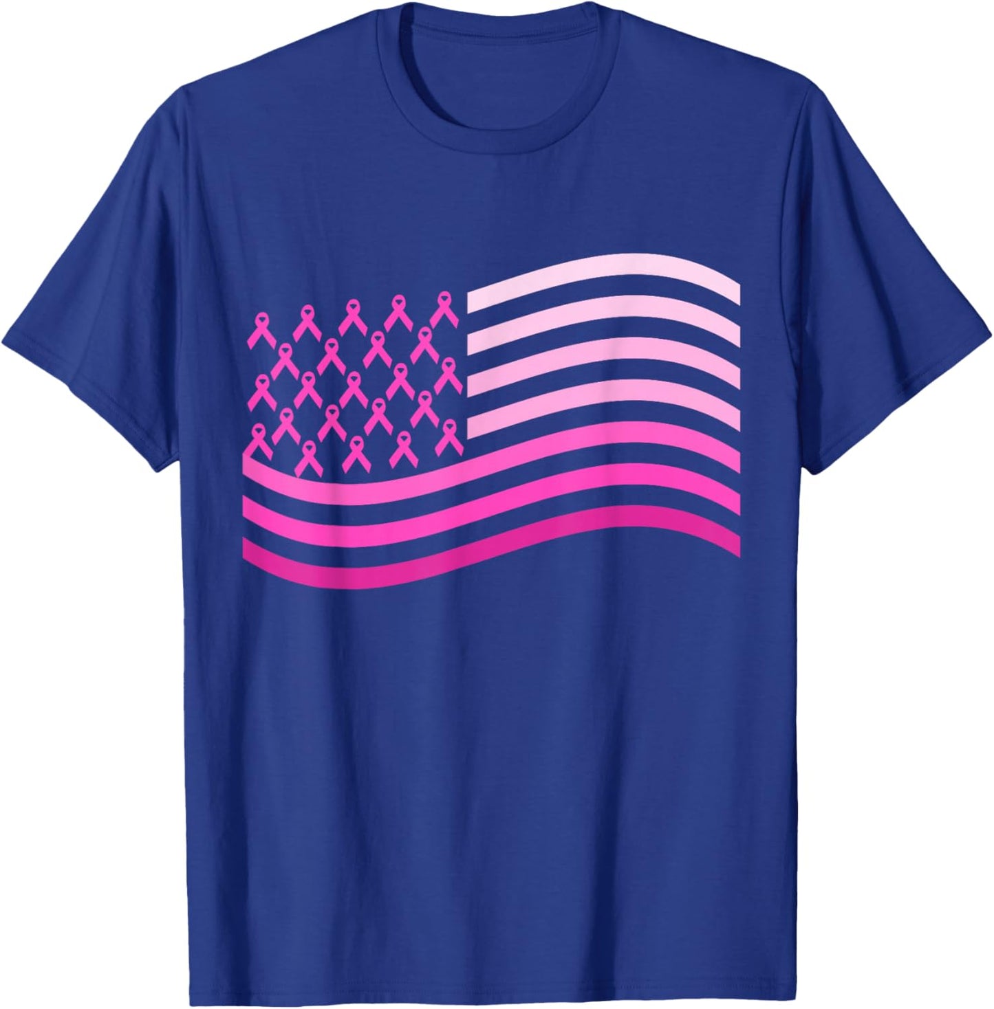 Pink Ribbon USA America Flag | Breast Cancer T-Shirt - T-Shirt | Royal