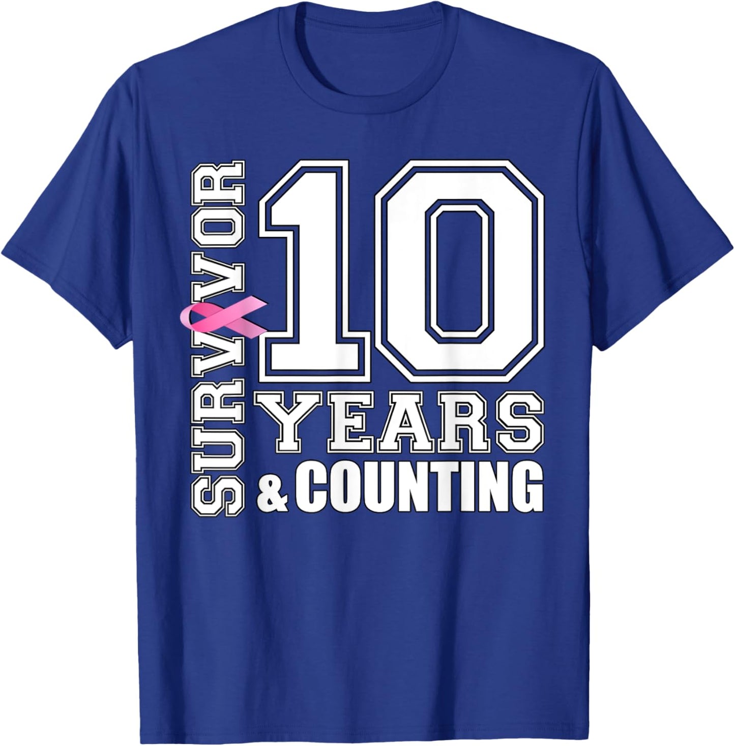 10 Years Breast Cancer Survivor Pink Ribbon Gifts T-Shirt - T-Shirt | Royal