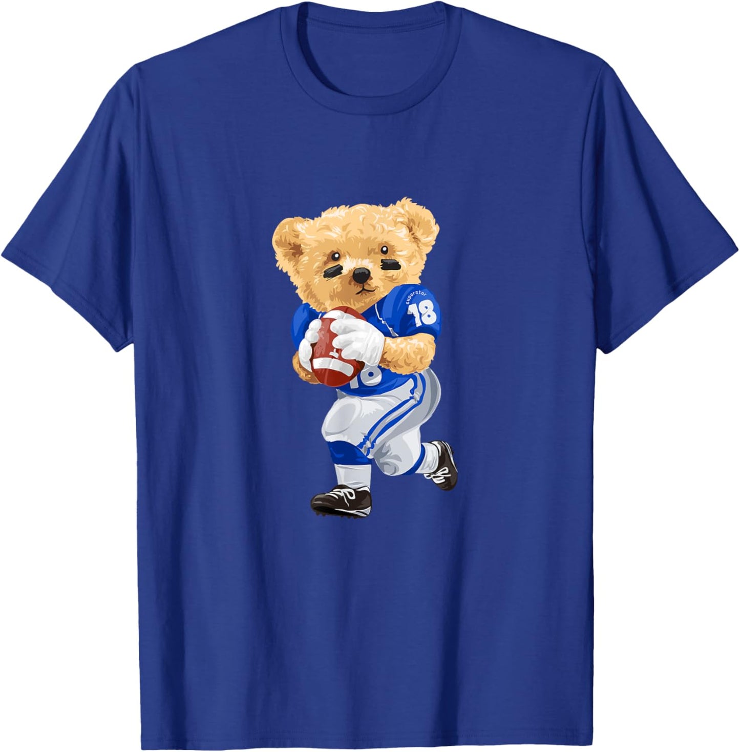 Cool Teddy Bear Playing Rugby Illustration Graphic Designs T-Shirt - T-Shirt | Royal