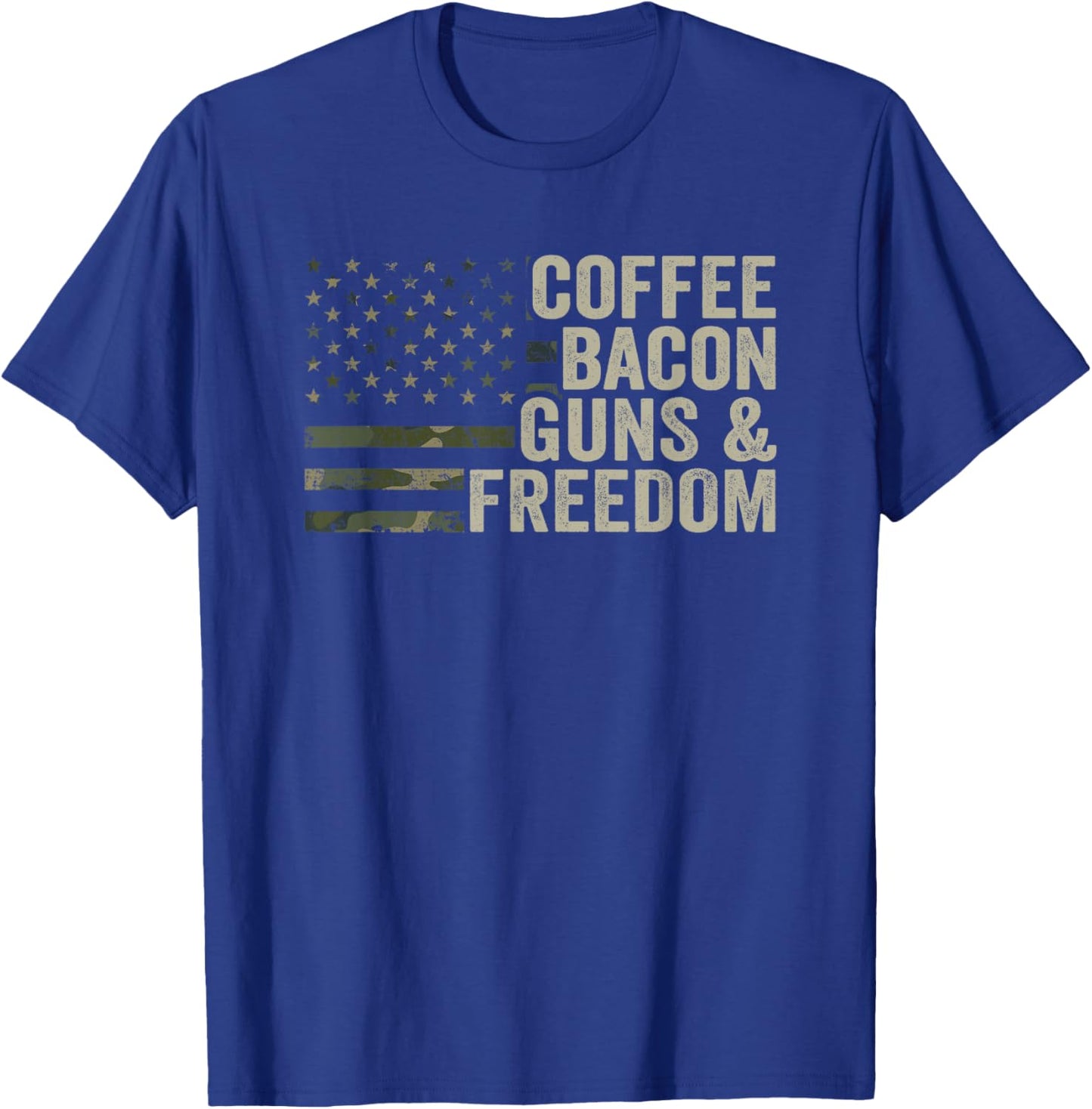 Coffee Bacon Guns & Freedom - BBQ Grill Gun Camouflage Flag T-Shirt - T-Shirt | Royal