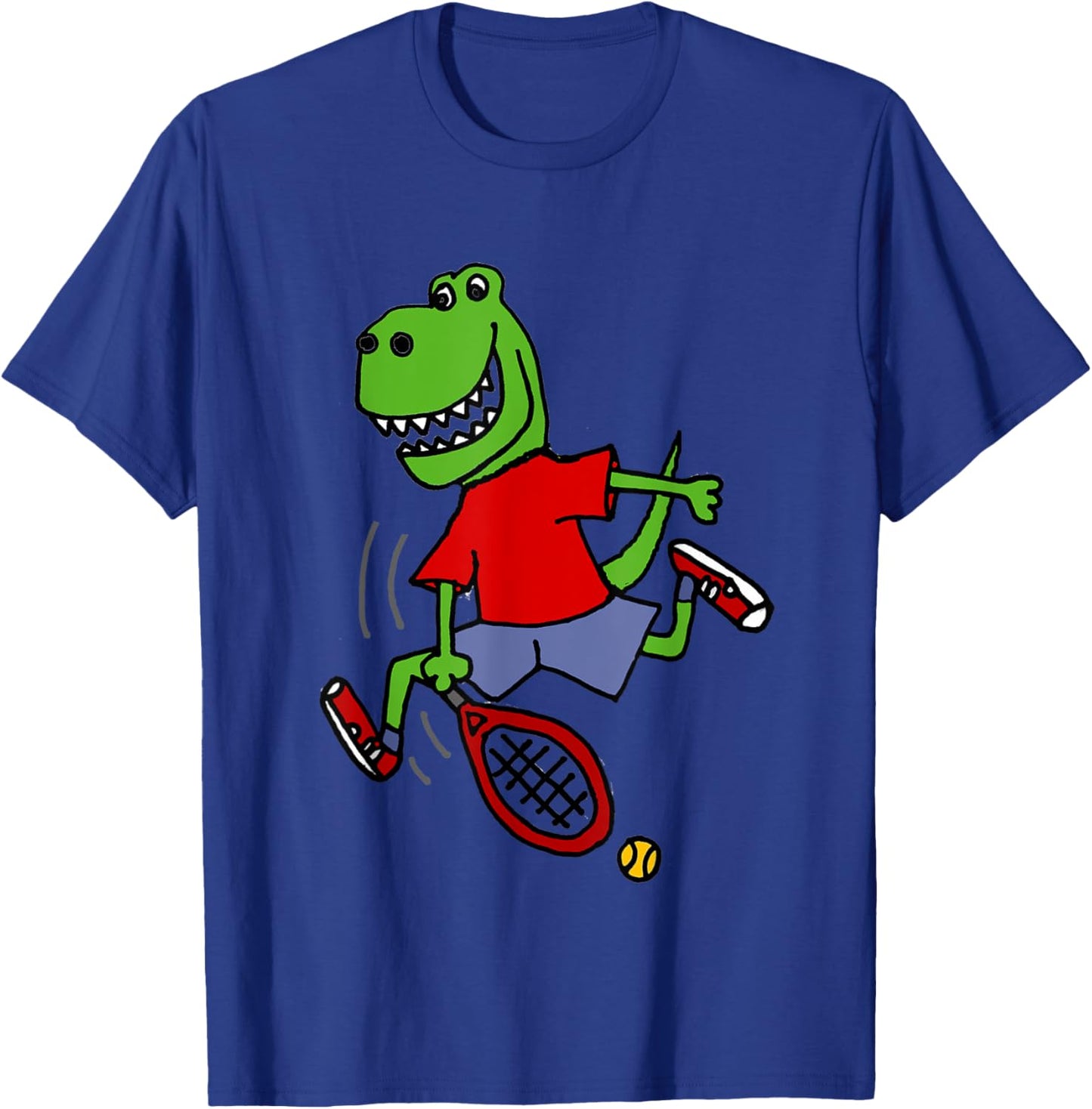 Smileteessports Funny T-rex Dinosaur Playing Tennis Cartoon T-Shirt - T-Shirt | Royal