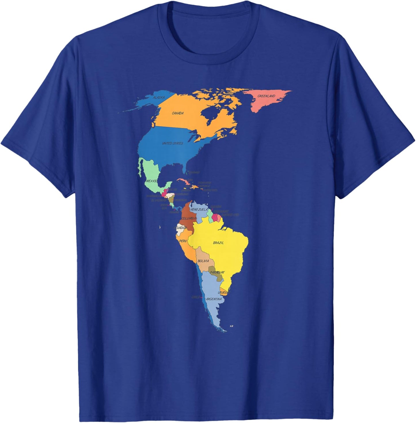 colored Map of North and South America with country names T-Shirt - T-Shirt | Royal