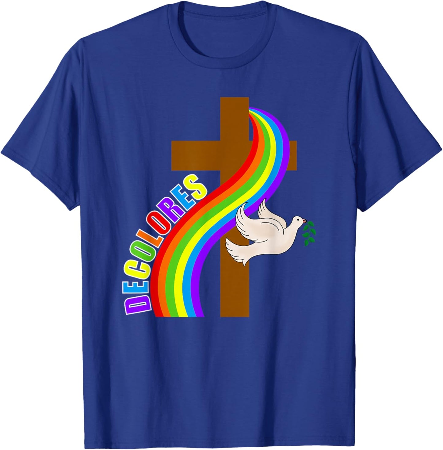 Decolores Cursillo Rainbow Cross with Peace Dove (Dark) T-Shirt - T-Shirt | Royal