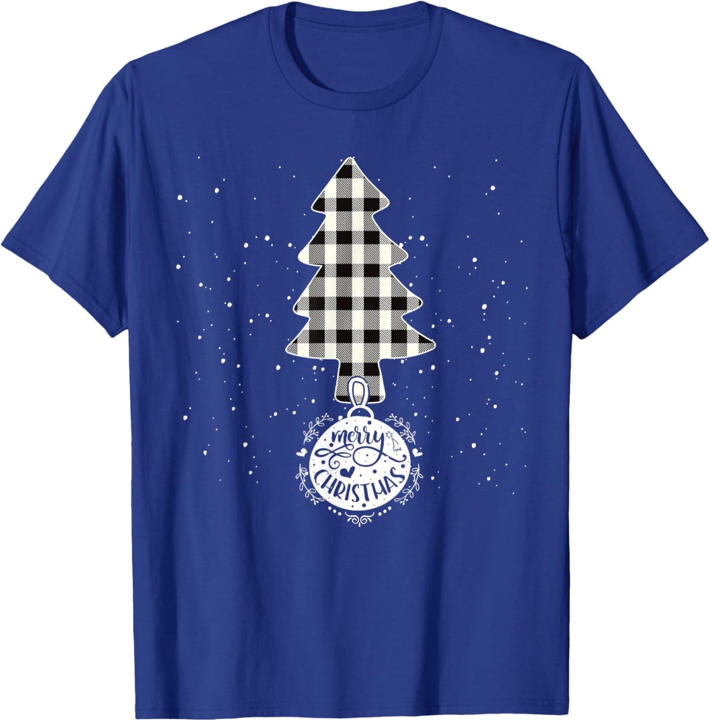 Christmas Tree White Black Buffalo Plaid Tree Merry Xmas T-Shirt - T-Shirt | Royal