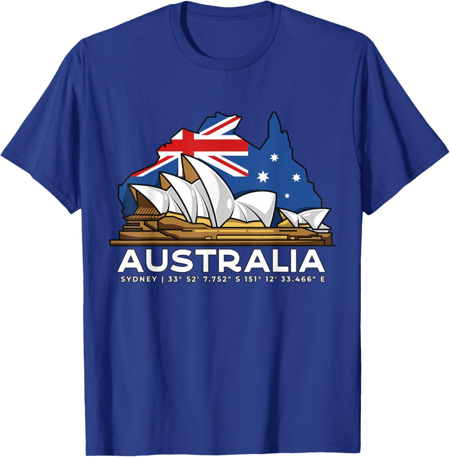 Pride Australian Flag Souvenir Gifts & Clothing Men's Black Small Australia Sydney GPS Coordinates Opera House T-Shirt - T-Shirt | Royal