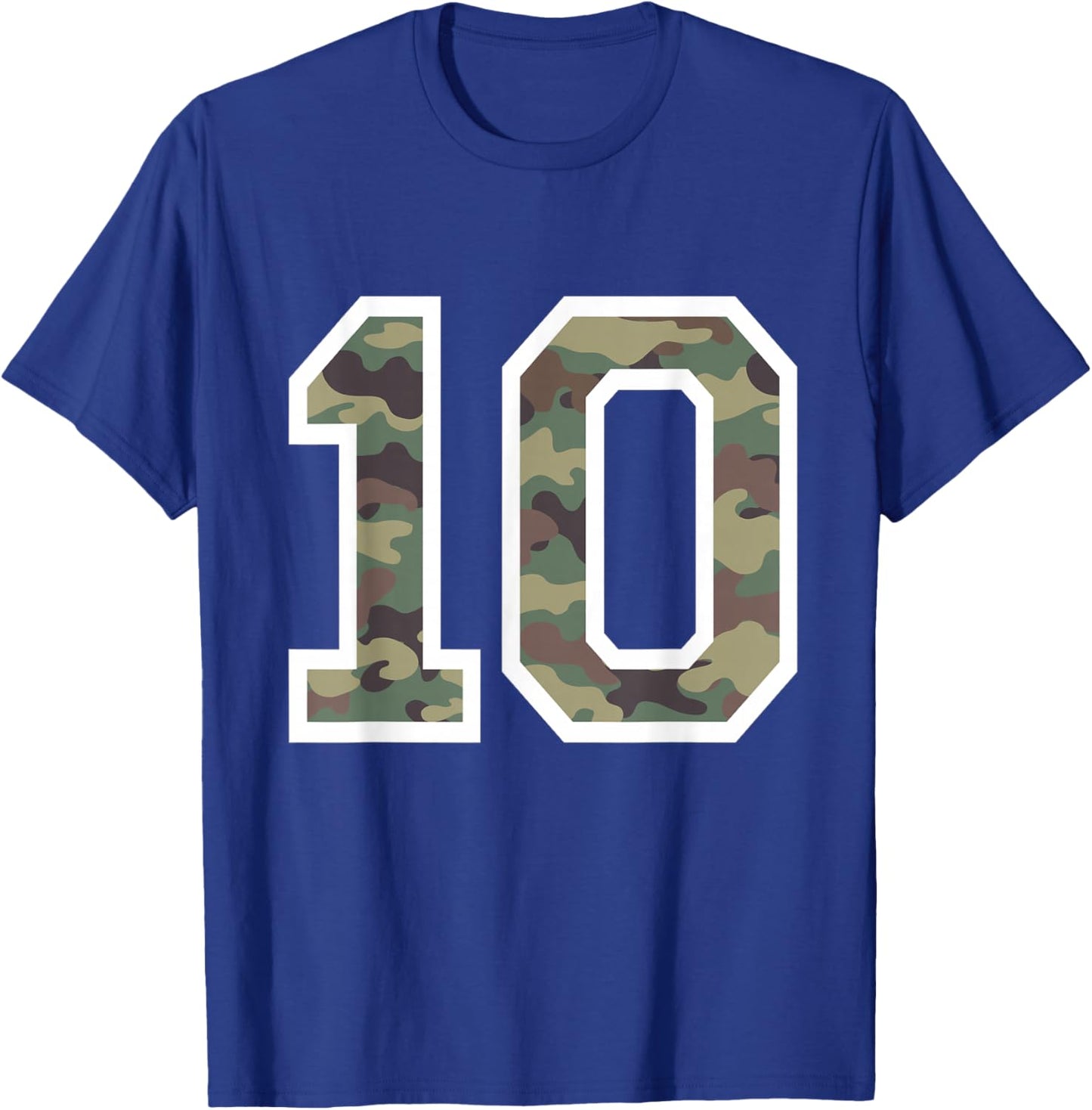 #10 Jersey Uniform Varsity Sports Camo Number, 10th Birthday T-Shirt - T-Shirt | Royal