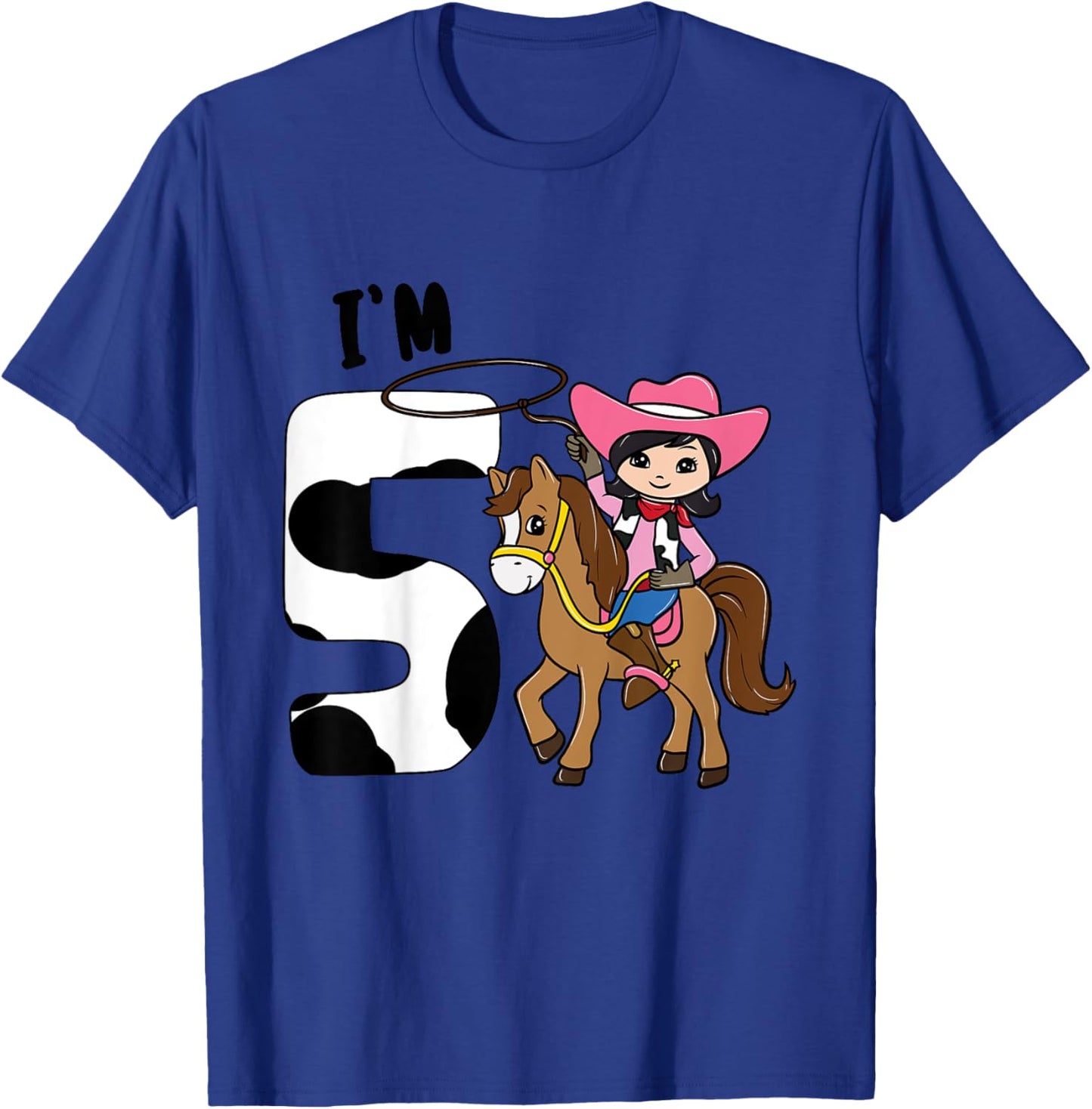 I'm 5 - Cute Horse Riding Cowgirl 5th Birthday Girls T-Shirt - T-Shirt | Royal
