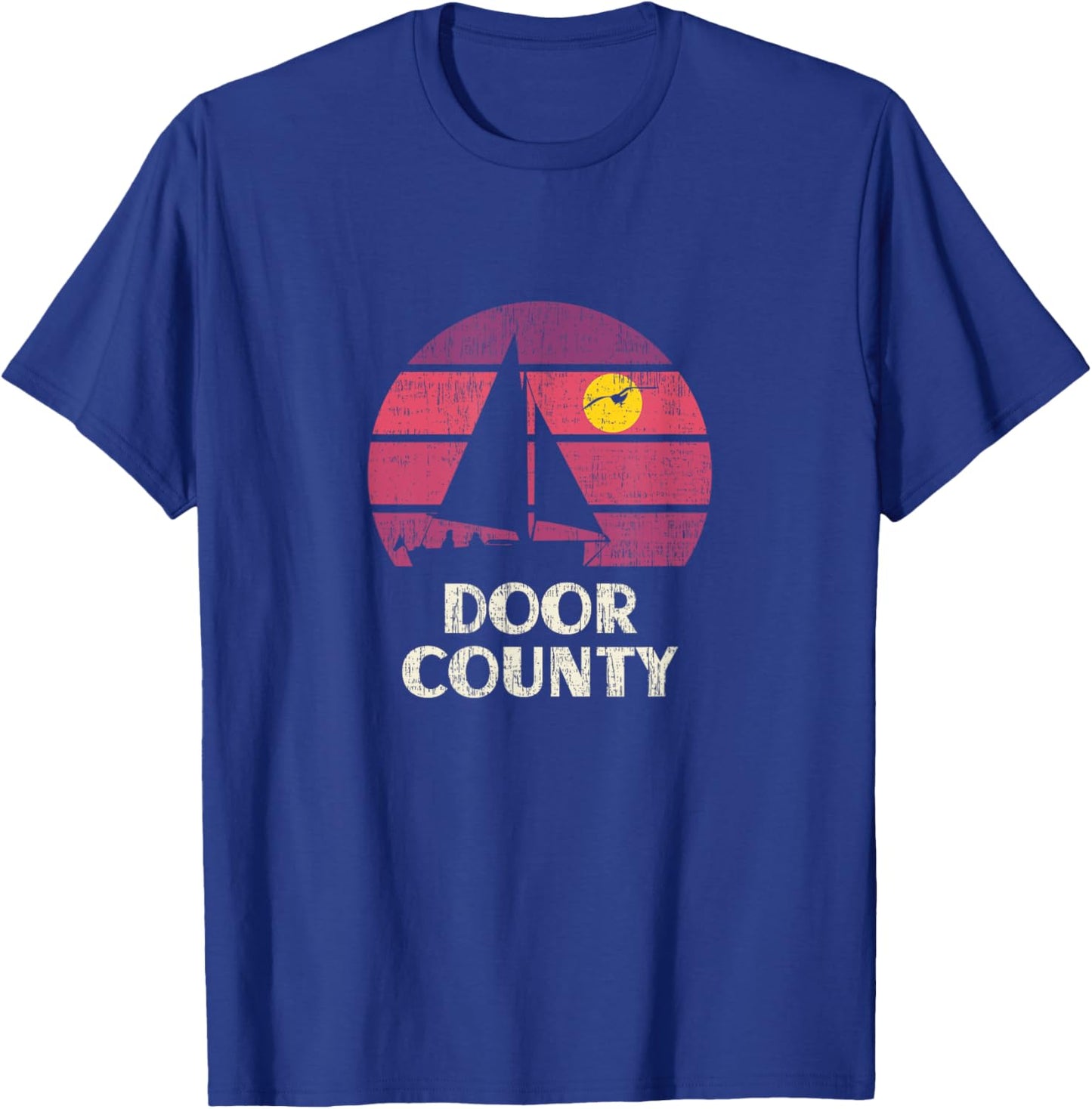 Door County WI Sailing Retro 70s Vintage Sunset Sailboat T-Shirt - T-Shirt | Royal