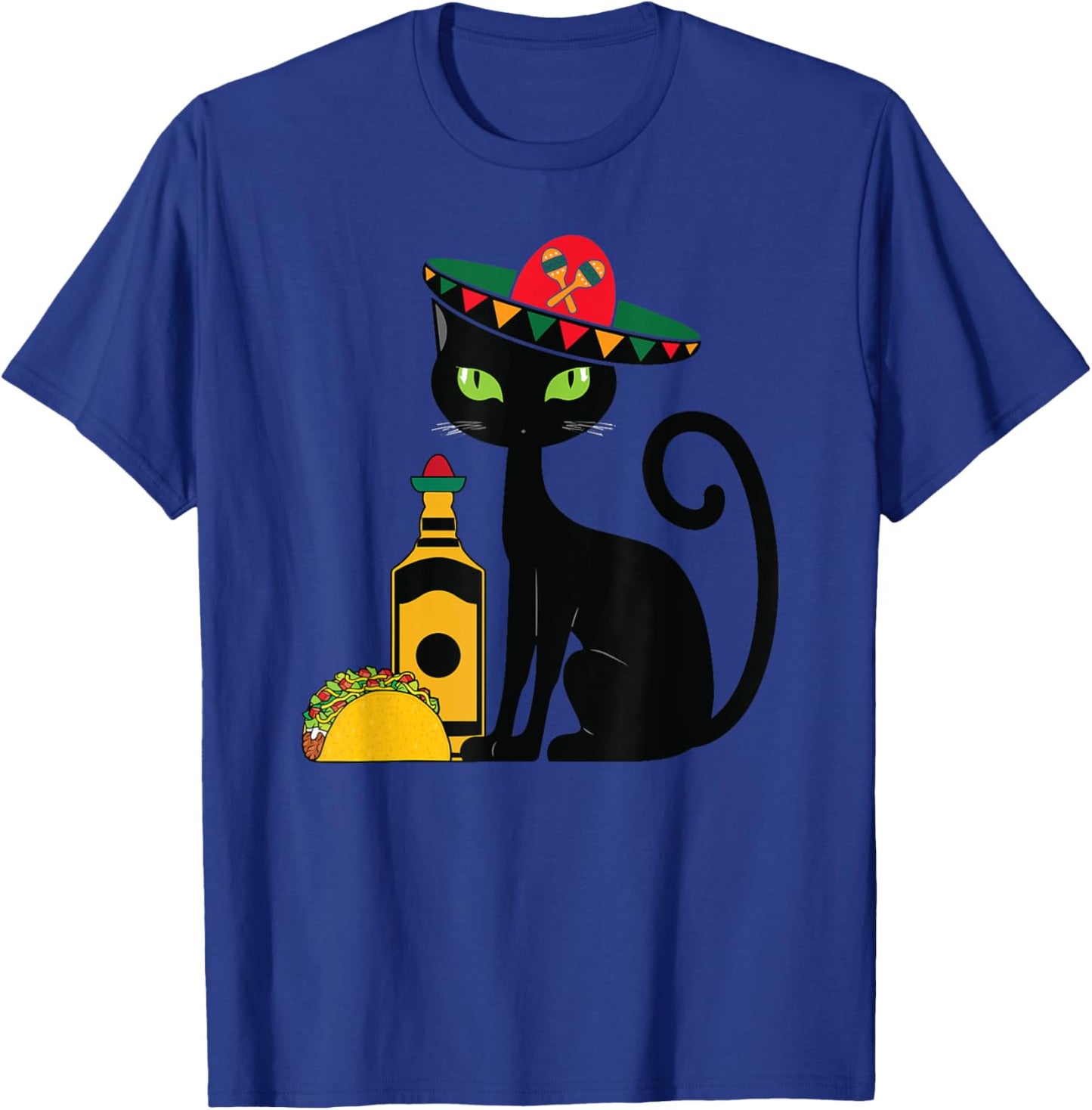 Cinco De Mayo Black Cat With Sombrero Tequila Funny Women T-Shirt - T-Shirt | Royal