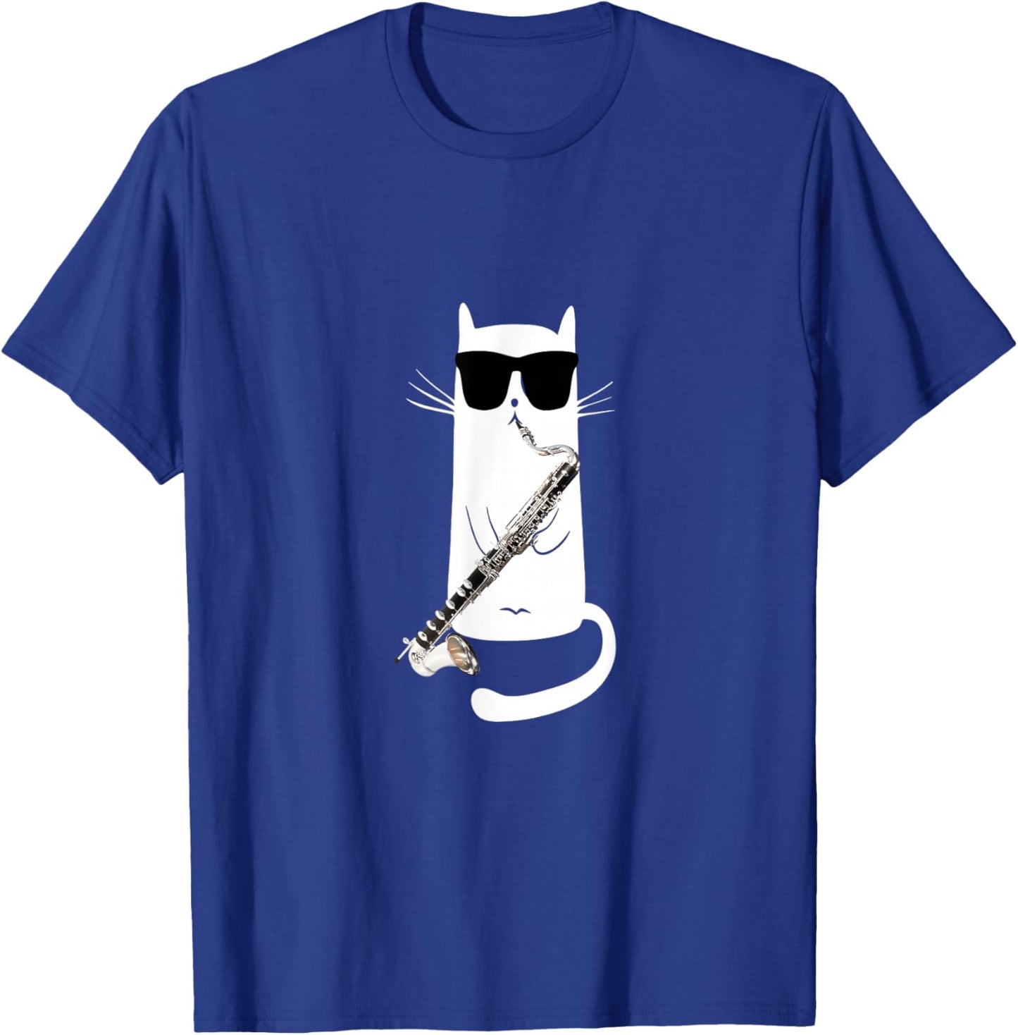 Funny Cat Wearing Sunglasses Playing Bass Clarinet T-Shirt - T-Shirt | Royal