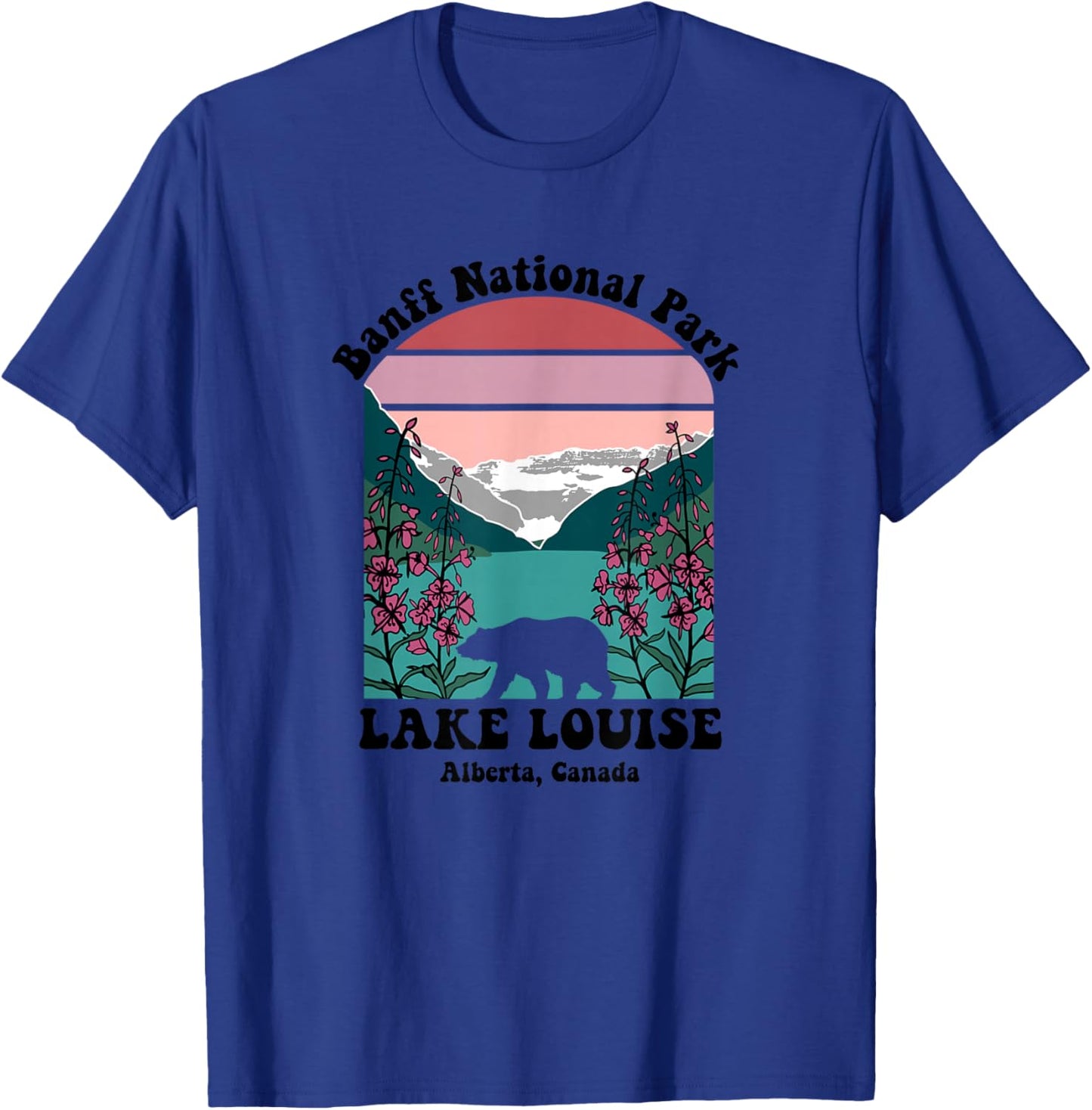 Banff National Park Lake Louise Retro Floral Mountain T-Shirt - T-Shirt | Royal