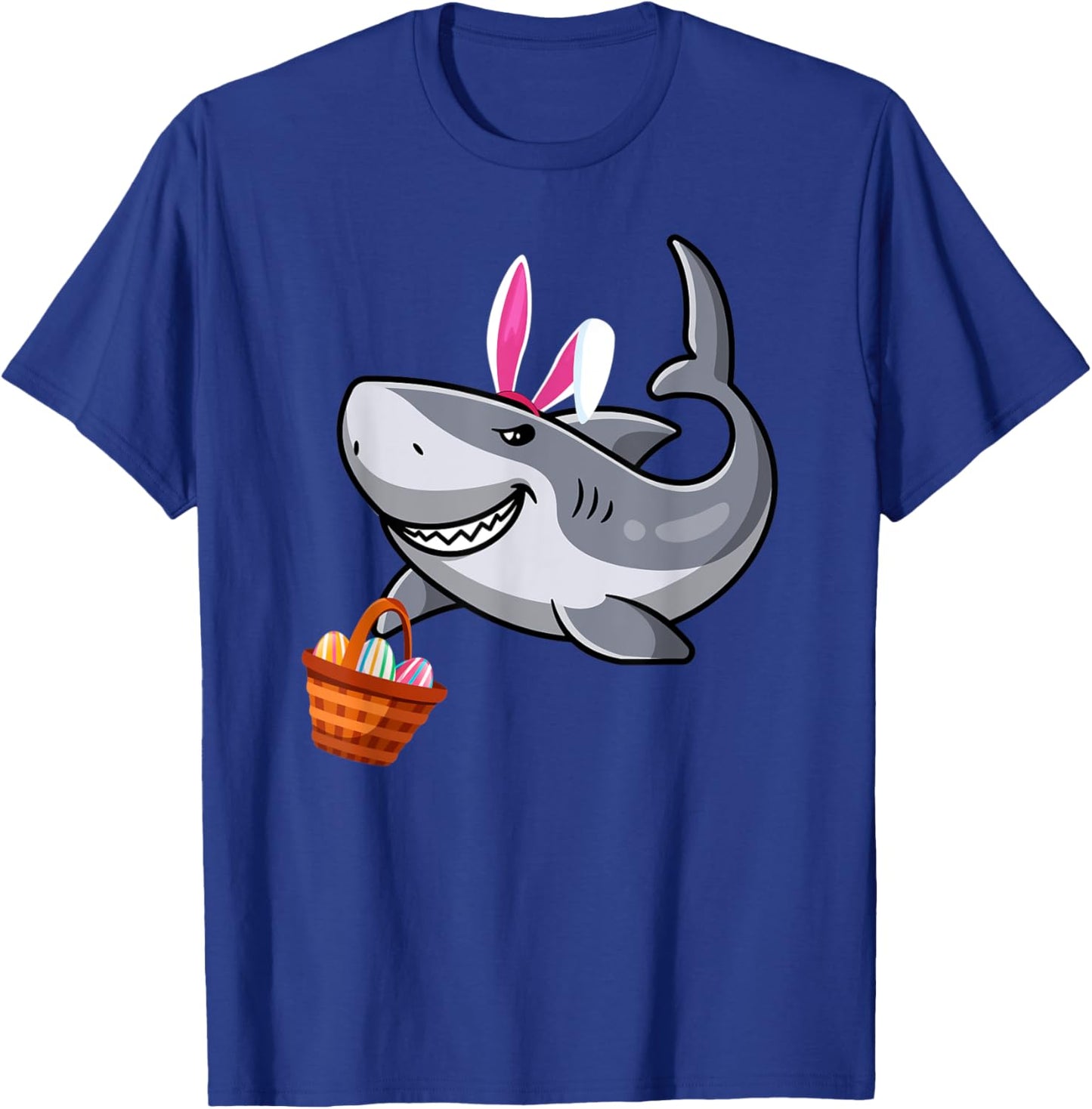 Cute Shark with Easter Basket and Bunny Ears Happy Easter T-Shirt - T-Shirt | Royal