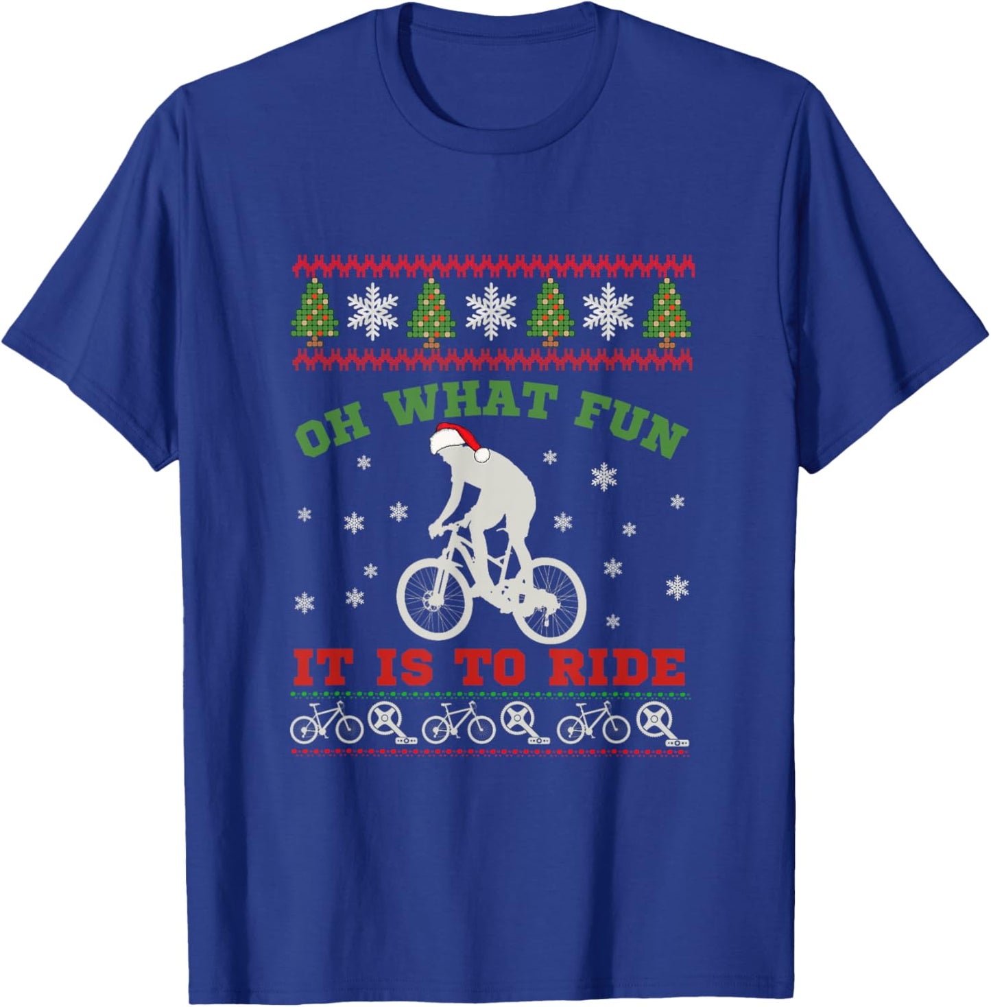 Mountain Bike Rider, Oh What Fun Christmas Ugly Sweater Gift T-Shirt - T-Shirt | Royal