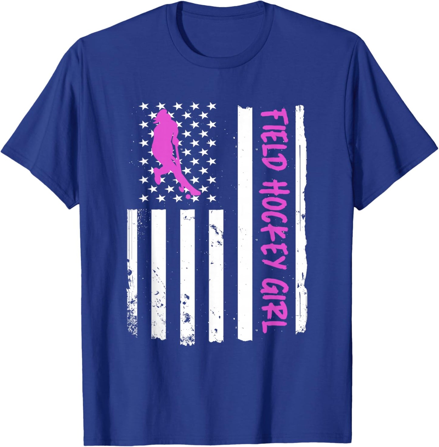 Field Hockey Girl USA Flag T-Shirt - T-Shirt | Royal