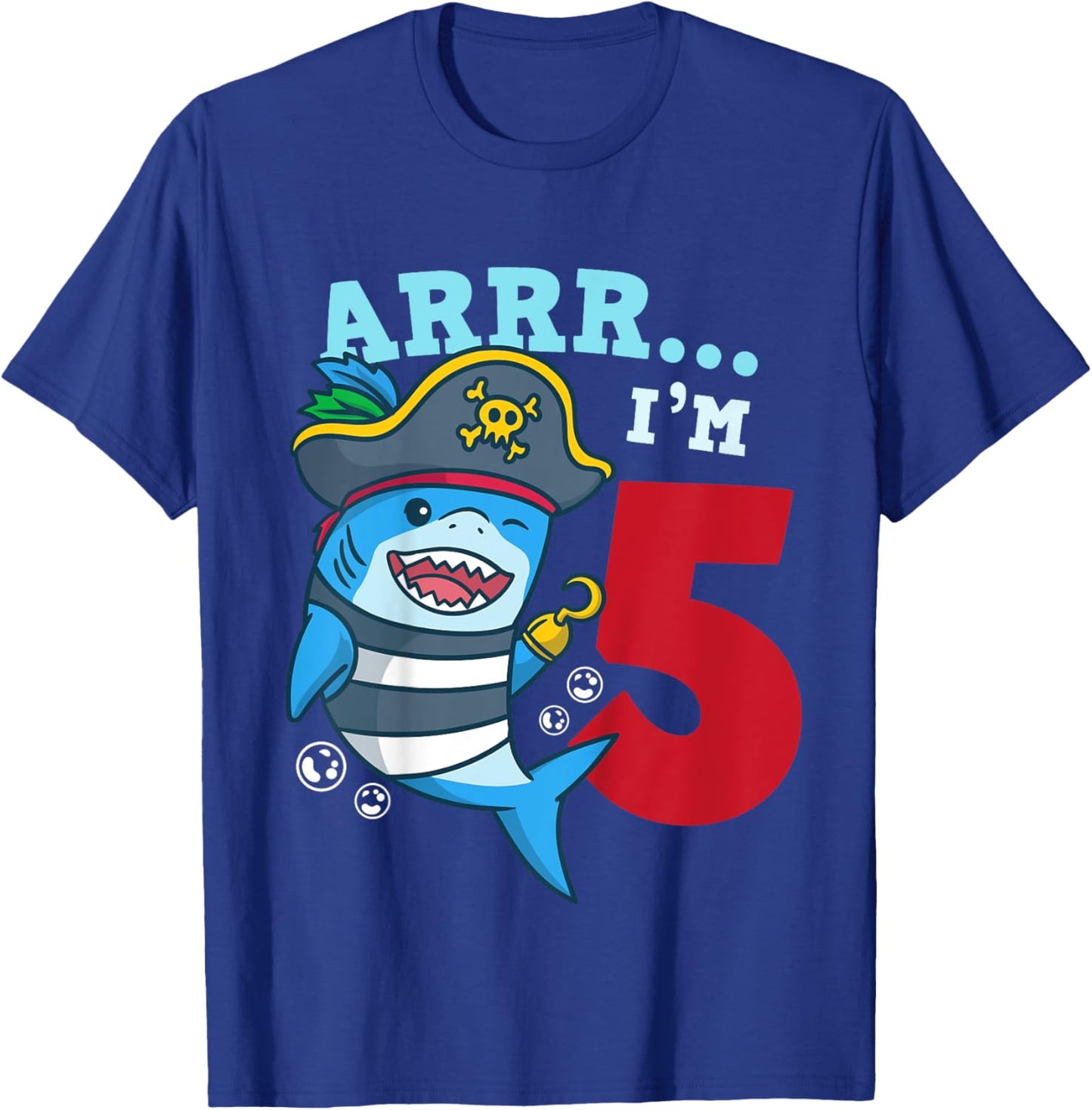 5th Birthday Pirate Shark I’m 5 Five Years Old Gift T-Shirt - T-Shirt | Royal