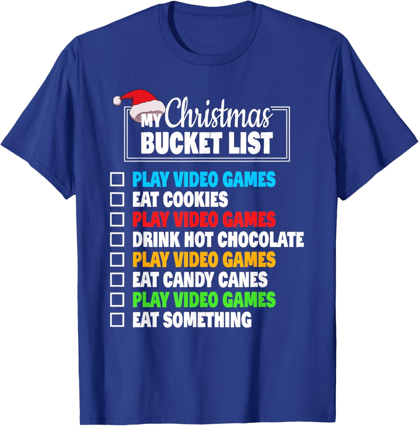 Xmas Bucket List Video Games Funny Gamer Boys Christmas T-Shirt - T-Shirt | Royal