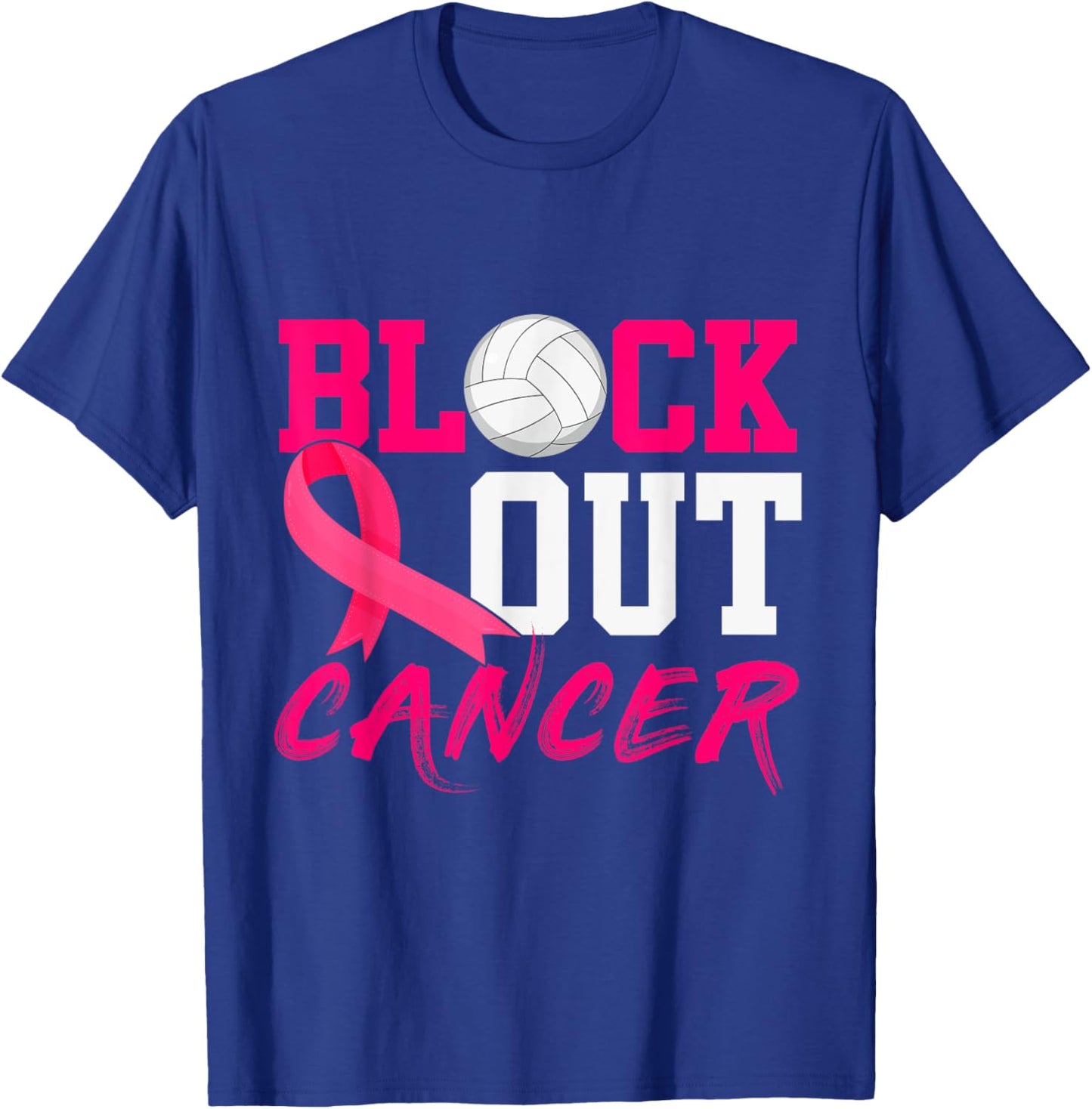 Volleyball Breast Cancer Awareness Block Out Cancer T-Shirt - T-Shirt | Royal