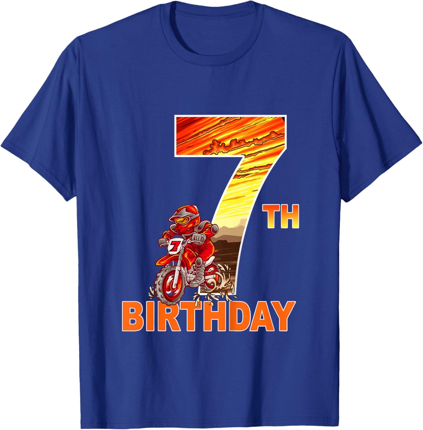 7 Year Old Dirt Bike Birthday Party Motocross MX 7th T-Shirt - T-Shirt | Royal