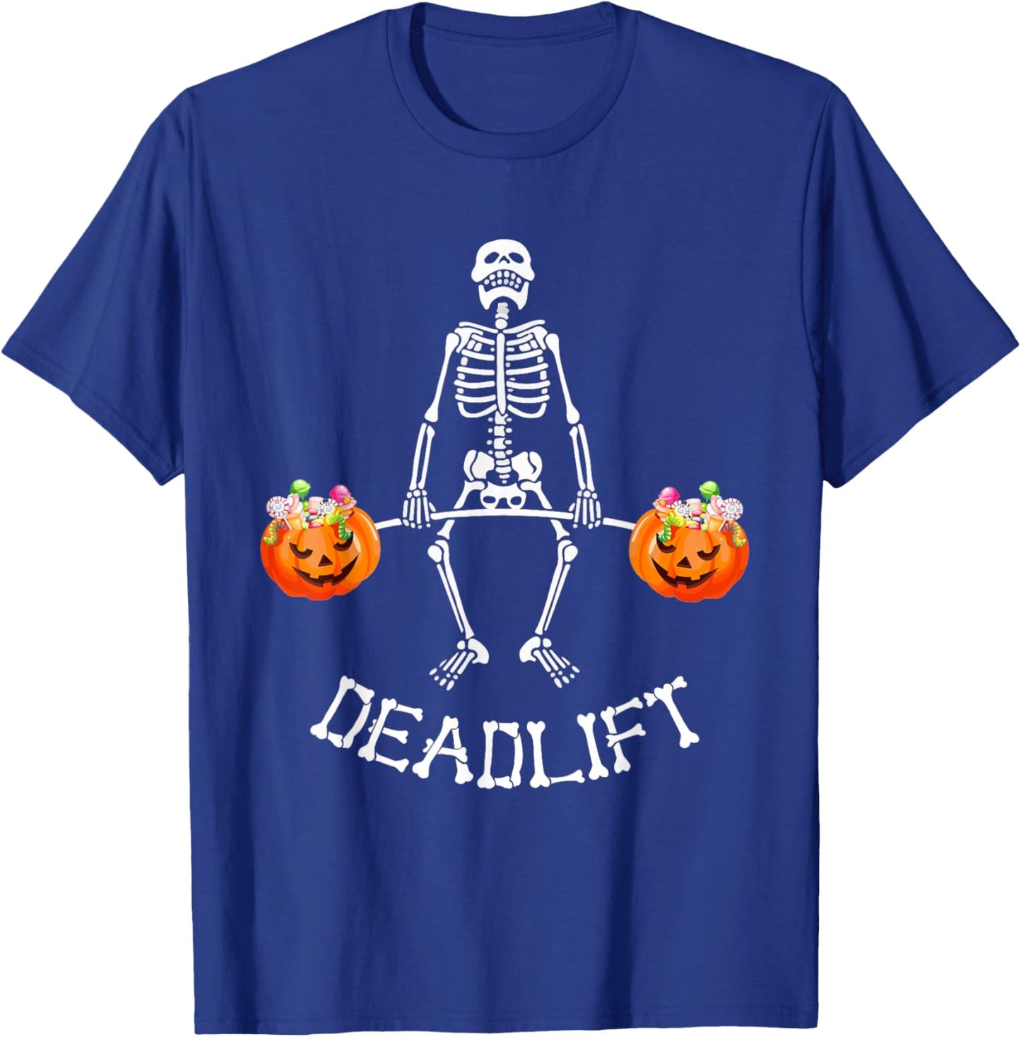 Funny Skeleton Deadlift Halloween Fitness Gym Humor Workout T-Shirt - T-Shirt | Royal