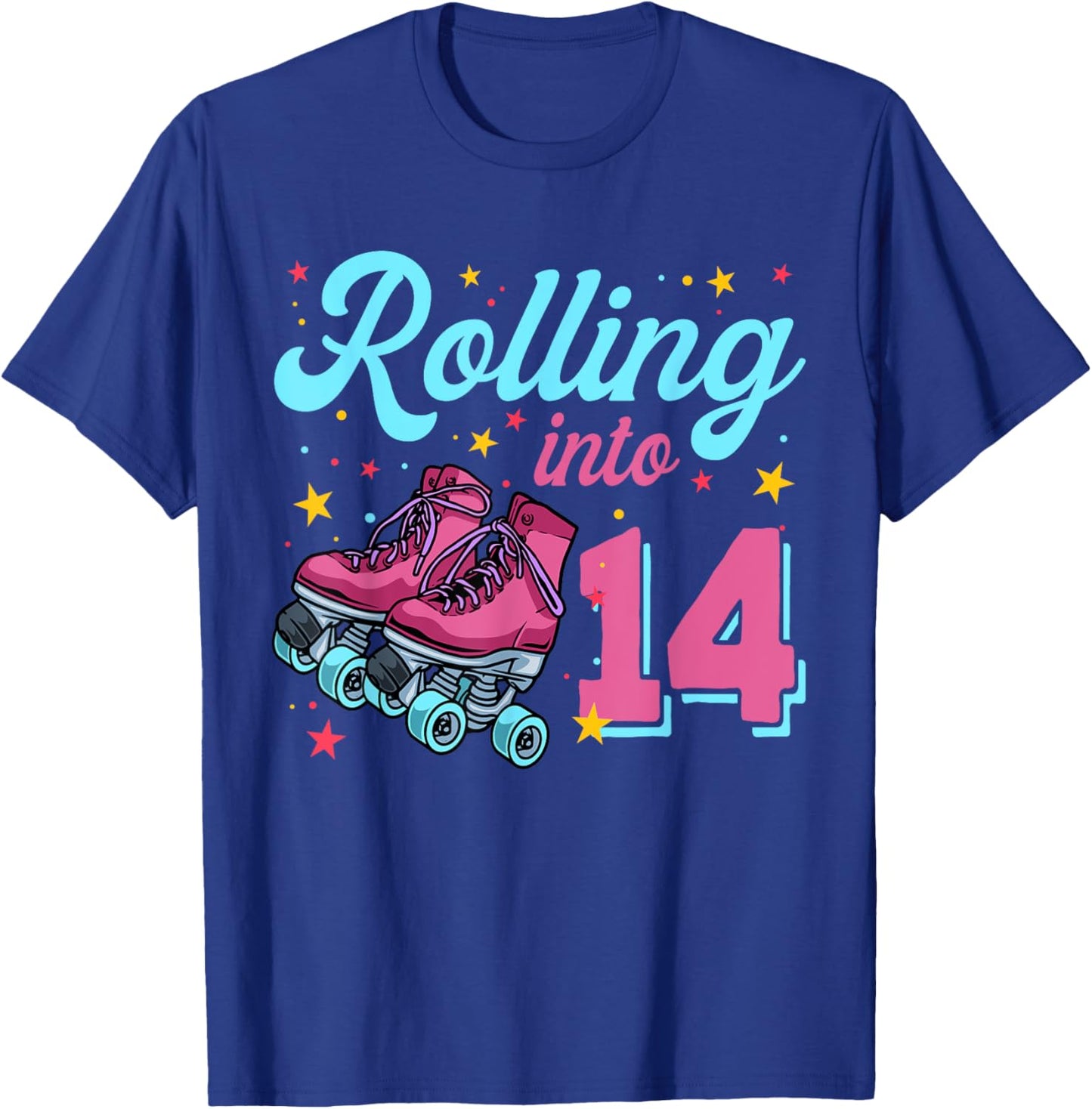 14th Birthday Shirt For Girls, Roller Skates Rolling Into 14 T-Shirt - T-Shirt | Royal