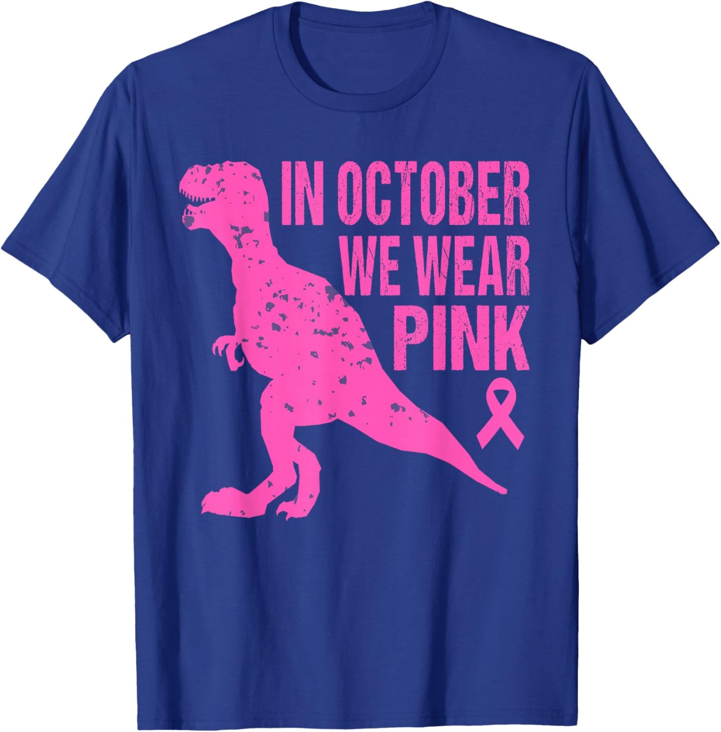 In October We Wear Pink Breast Cancer Trex Dino Kids Toddler T-Shirt - T-Shirt | Royal