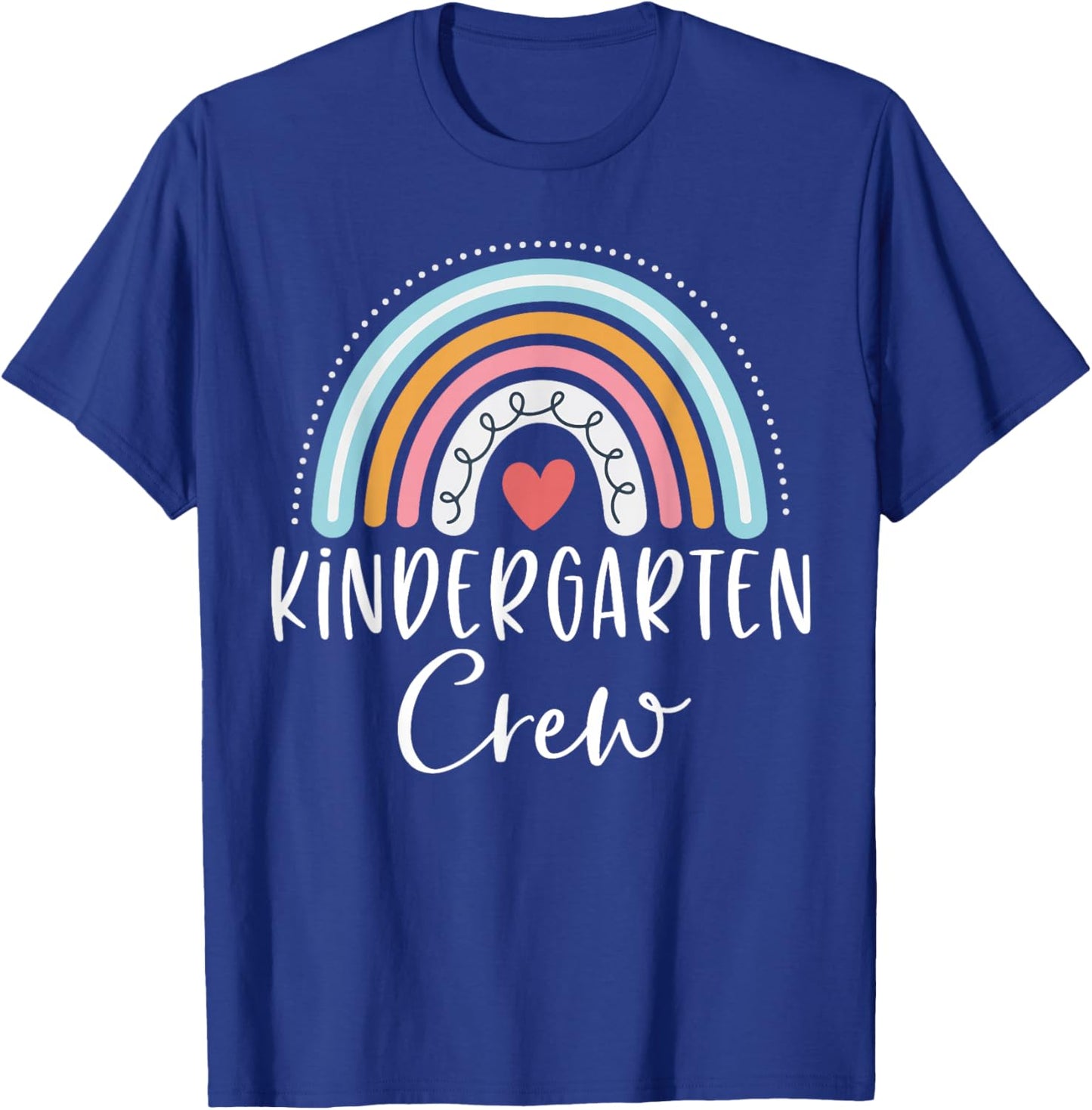 Kindergarten Crew Cute Rainbow Heart Kinder Teacher T-Shirt - T-Shirt | Royal