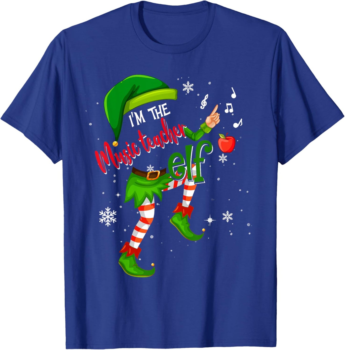 Music Teacher Elf Matching Family Group Xmas Party Pajama Men Women T-Shirt - T-Shirt | Royal