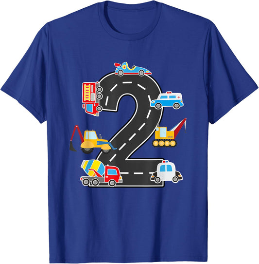 2 Year Old Transportation Birthday Car Train Plane 2nd T-Shirt - T-Shirt | Royal