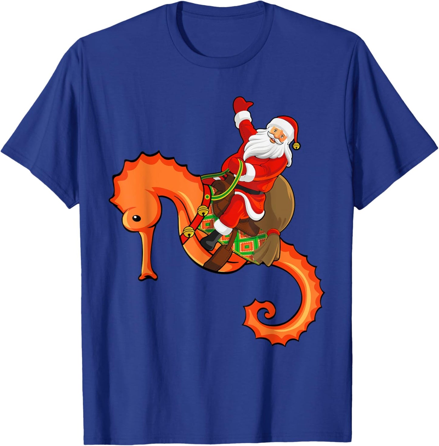 Funny Seahorse Fish Lover Santa Riding Seahorse Christmas T-Shirt - T-Shirt | Royal