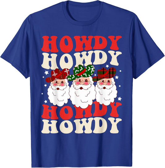 Retro Christmas Cowboy Santa Howdy Rodeo Western Xmas T-Shirt - T-Shirt | Royal