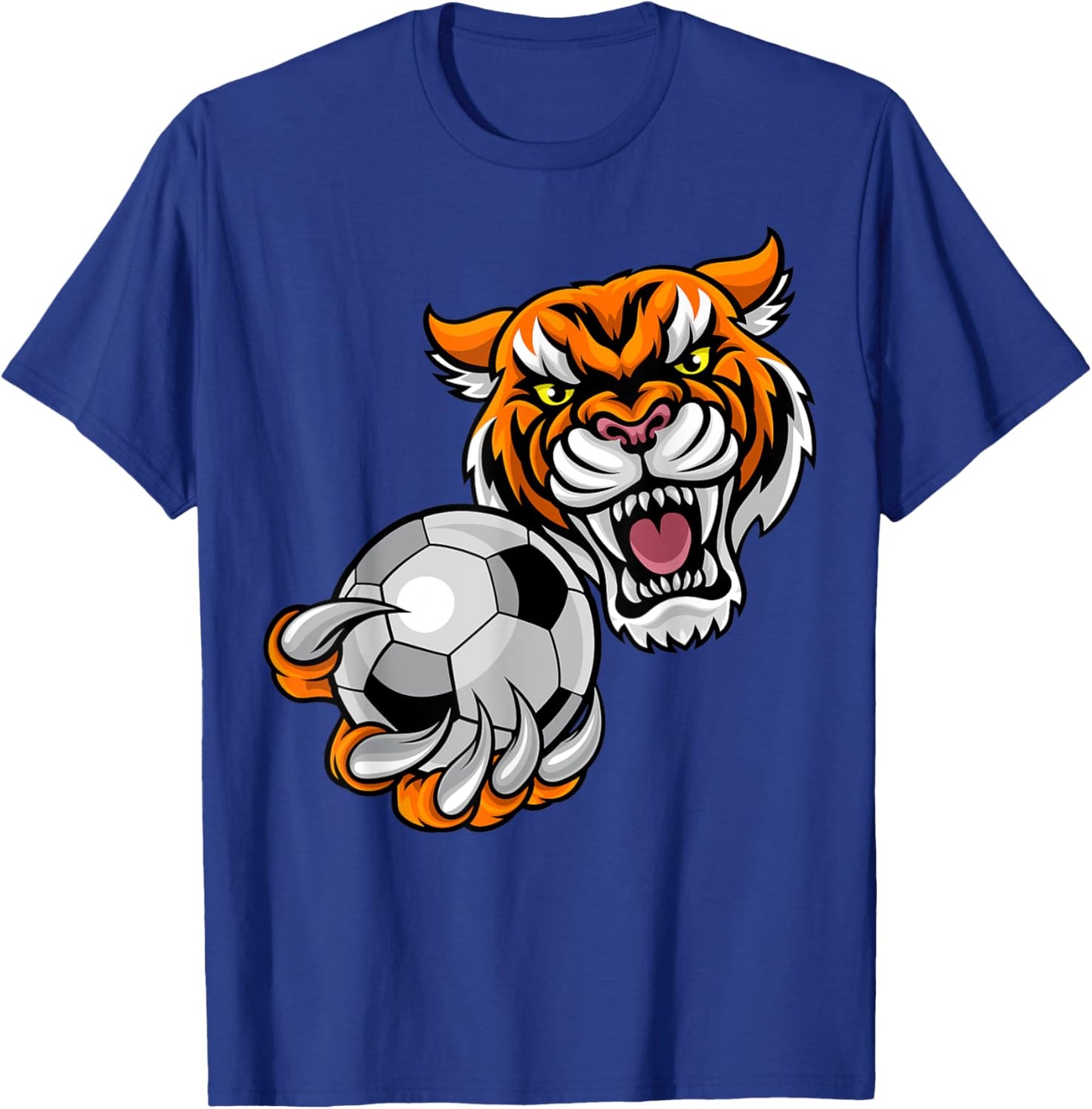 Tiger Sports Team Mascot Holding Soccer Football Ball T-Shirt - T-Shirt | Royal