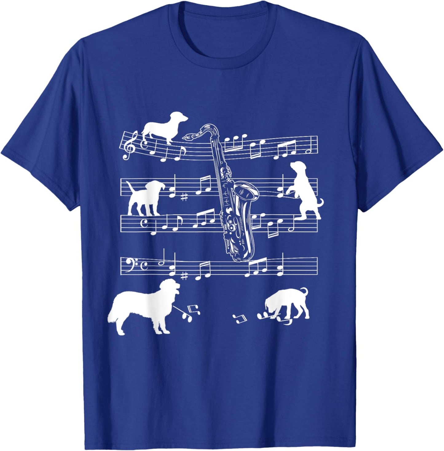 Saxophone Player Dog for Saxophonist Dogs and Saxophone Men Women Girls Kids T-Shirt - T-Shirt | Royal