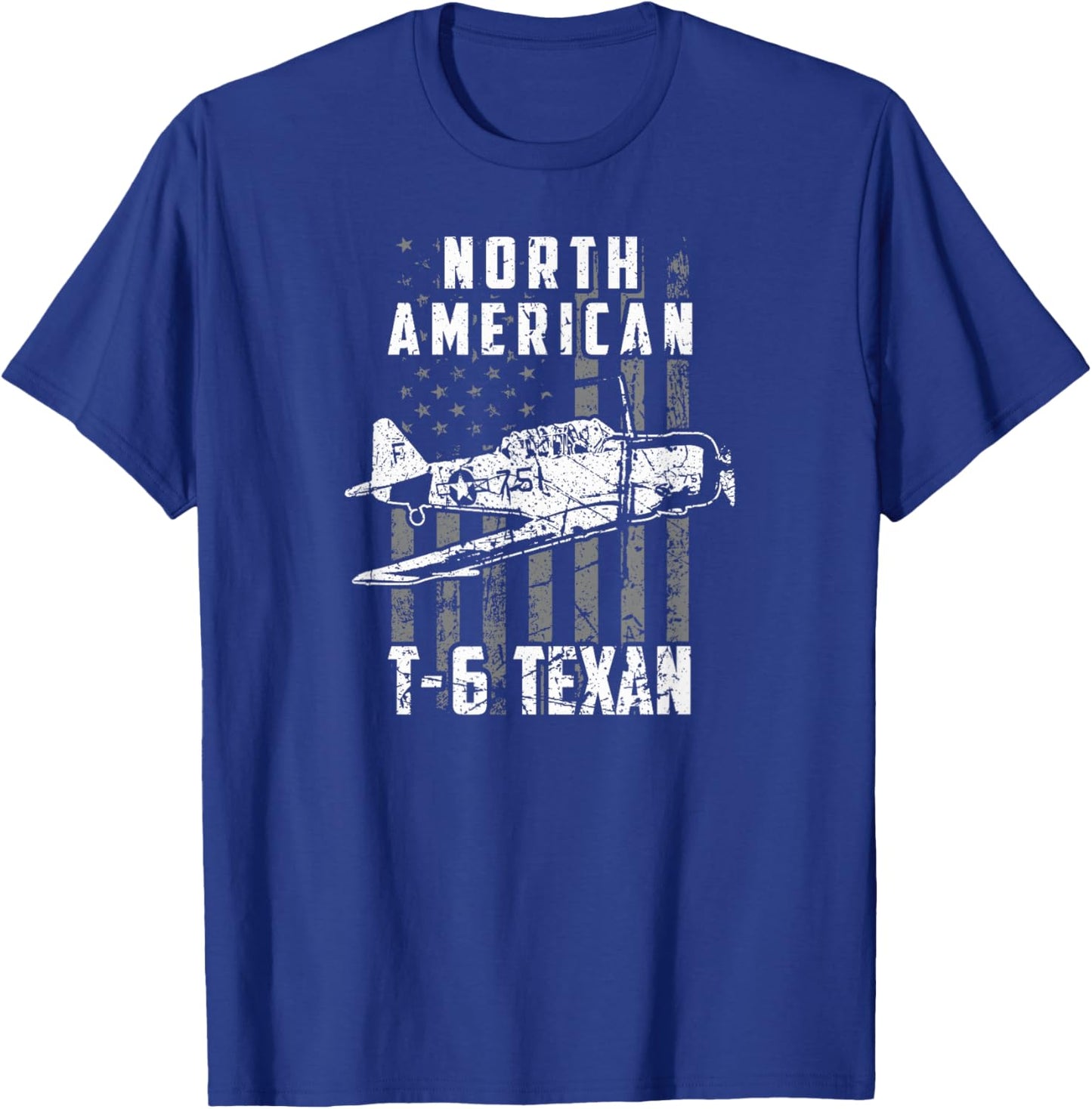 North American T-6 Texan Warbird US Flag Vintage Aircraft T-Shirt - T-Shirt | Royal